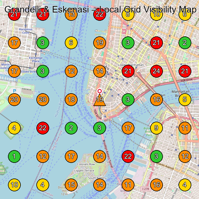 Grandelli & Eskenasi Personal Injury Attorney GeoGrid ranking map for New York NY